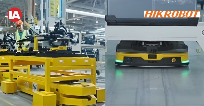 Robots transfer components from platforms to production line automatically