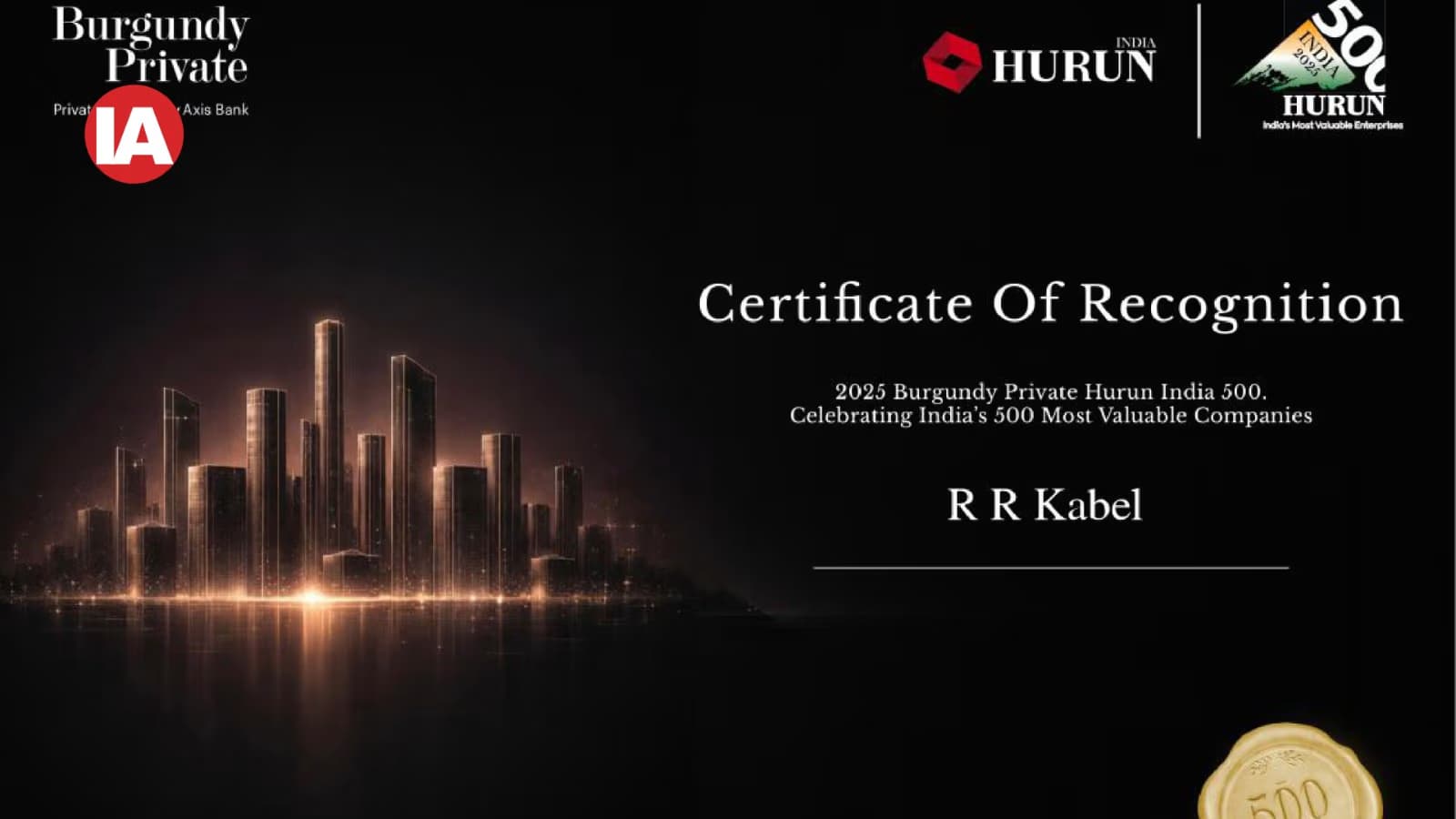 RR Kabel featured among India's most valuable companies in the 2025 Burgundy Private Hurun India 500