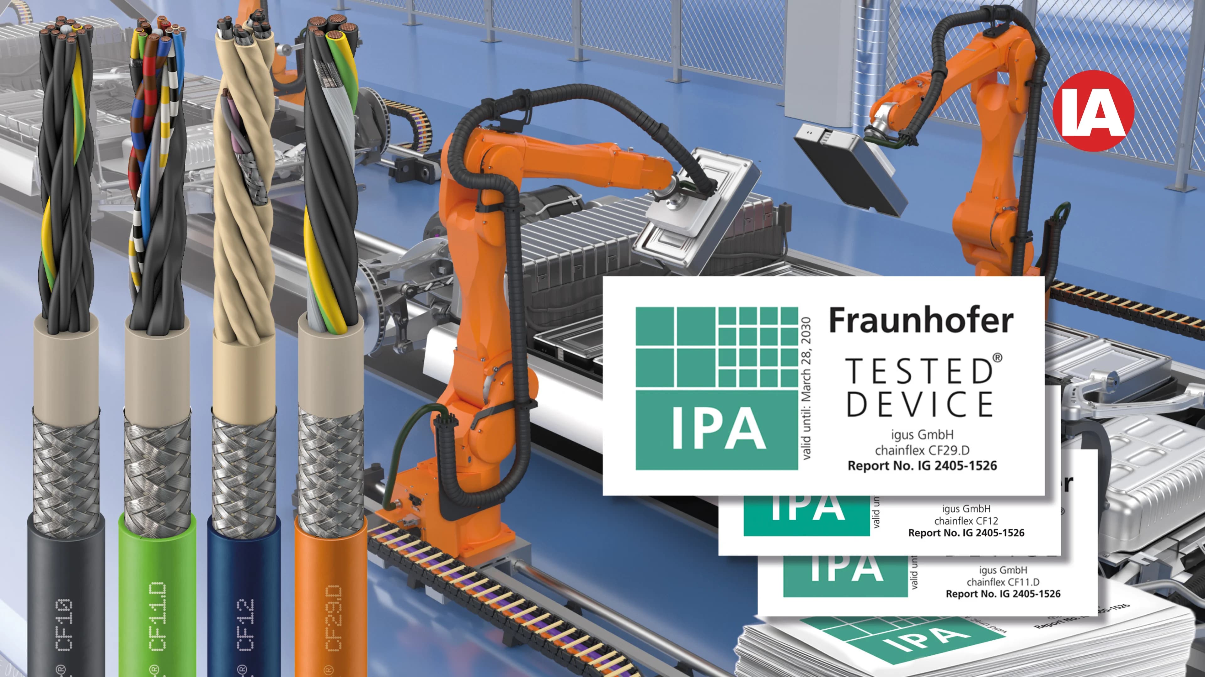 238 halogen-free chainflex TPE cables certified by the Fraunhofer IPA